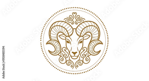 Aries Zodiac Symbol Emblem - Ram Head with Horns in Circular Design