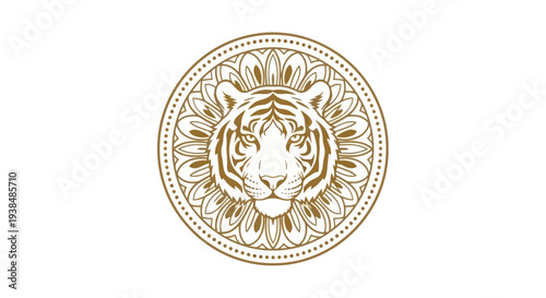 Tiger Emblem with Floral Mandala Design - Majestic Animal Head Illustration