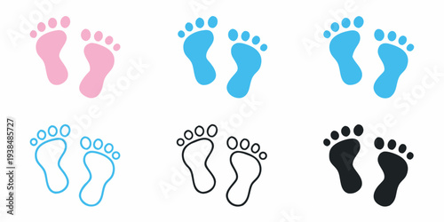 Baby footprints in various colors and styles including outlines and solids