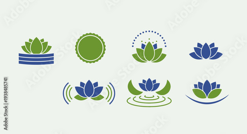 Lotus Flower Icons Set - Yoga, Meditation, Spa, Wellness, Zen Symbols