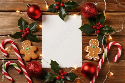 Christmas decorations on wooden surface