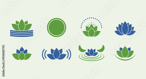 Lotus Flower Icons Set - Green and Blue Designs
