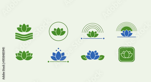 Lotus Flower Icons Set - Zen, Yoga, Spa, Wellness, Meditation & Nature Symbols
