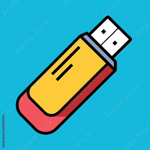 USB drive illustration whit solid colour outline 