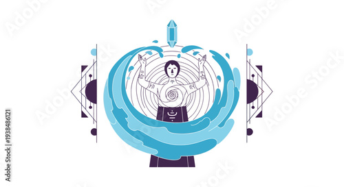 Mystical Man Controls Water Elements with Geometric Patterns and Crystal