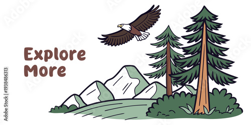 Exploring the serene beauty of a mountainous forest landscape with towering trees Vector