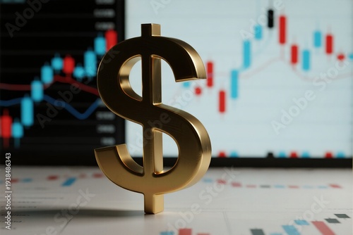 Gold dollar symbol on financial chart