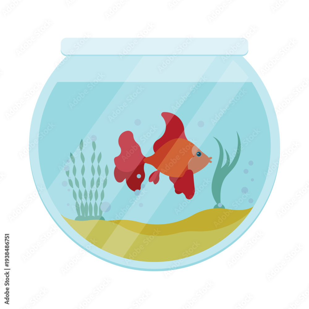 Naklejka premium Round aquarium with red koi fish in flat style on white background
