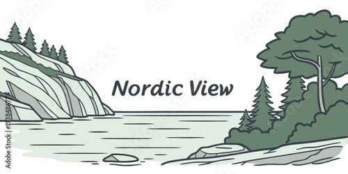 Majestic landscape of a serene nordic valley with lush greenery and a flowing river Vector