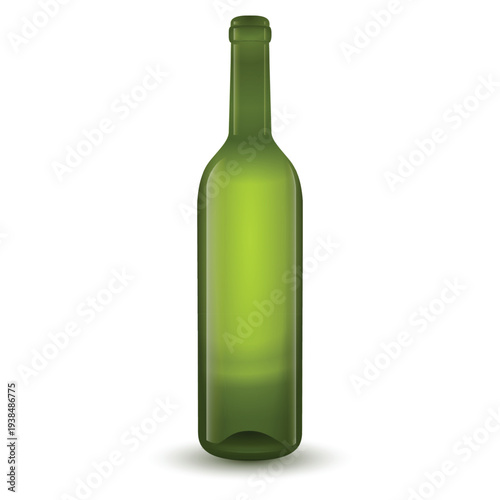 Realistic green glass bottle on white background