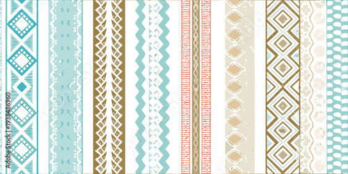 Colorful geometric patterns create a vibrant and repeating textile design