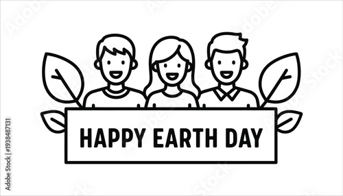 Three people holding earth illustration for earth day celebration
