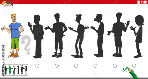 shadow game puzzle with cartoon boy character