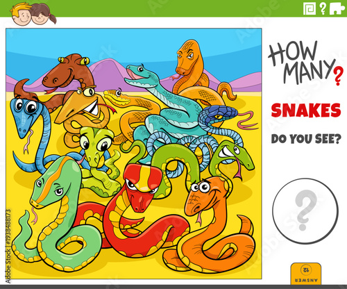 counting cartoon snakes wild animal characters educational puzzle