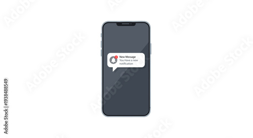 New Message Notification Pop up on Modern Smartphone Screen Isolated