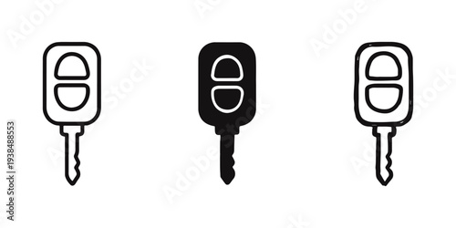 Car Remote Key Fob Icon Set. Automobile Unlock and Lock Symbol in Outline, Solid, and Doodle Styles.