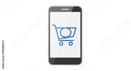 Mobile Shopping Cart Icon on Smartphone Screen for E commerce Concept