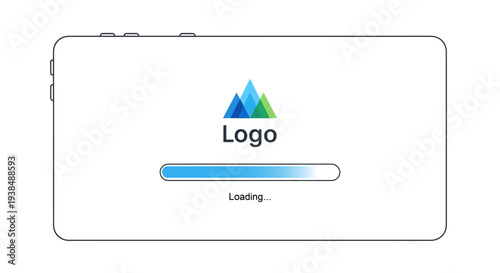 Minimalist Mobile App Splash Screen with Progress Bar and Abstract Mountain Logo Mockup