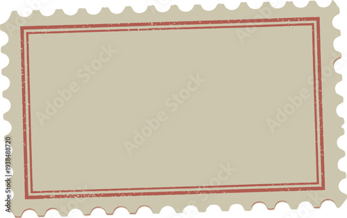 Vintage Postage Stamp Border with Perforated Edges and Red Double Line Frame on Aged Paper Background