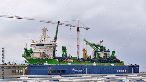 Tableau sur toile Port Expansion And Maritime Infrastructure Dredging Vessel in dry dock At The Ne