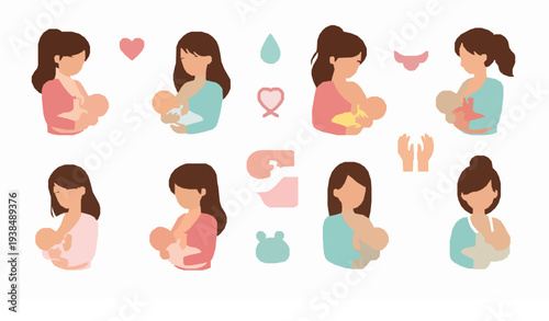 Breastfeeding mother and baby clipart vector pack maternal care illustrations