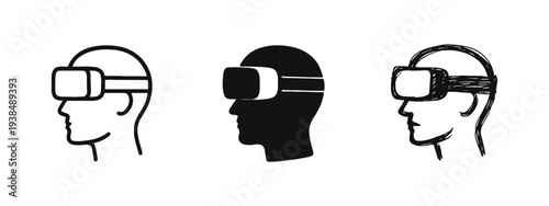 Virtual Reality (VR) headset icon set, immersive technology and metaverse symbol.