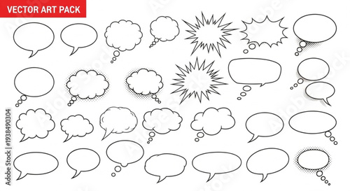 Collection of Hand-Drawn Speech Bubbles and Thought Clouds.