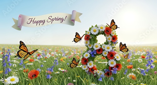 Vibrant spring flowers and butterflies celebrate new beginnings