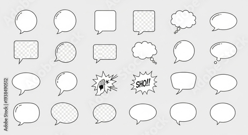 Collection of Hand Drawn Speech Bubbles and Comic Style Elements.
