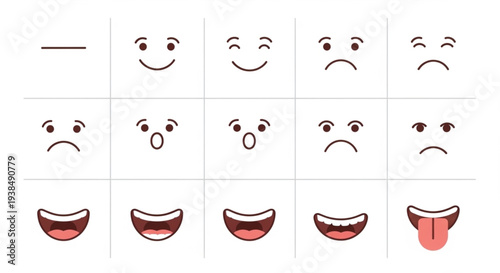 Collection of Hand-Drawn Emoticons and Facial Expressions.