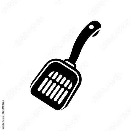 A simple black silhouette of a cat litter scoop perfect for pet care illustration silhouette