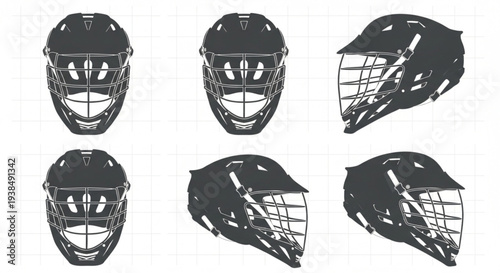 Collection of Hockey Goalie Masks in Silhouette Style.