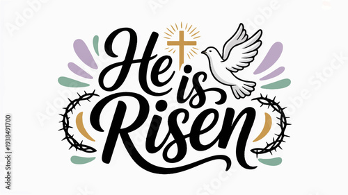 Easter illustration with dove and cross symbolizing resurrection and hope in vibrant colors and elegant typography