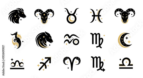 Zodiac signs and astrology symbols.