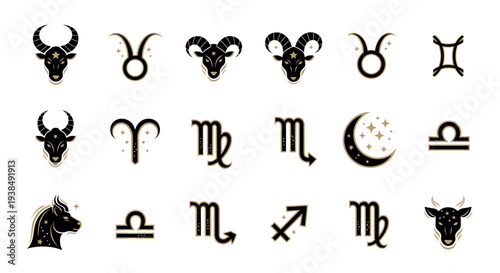 Zodiac signs and animal symbols illustration.