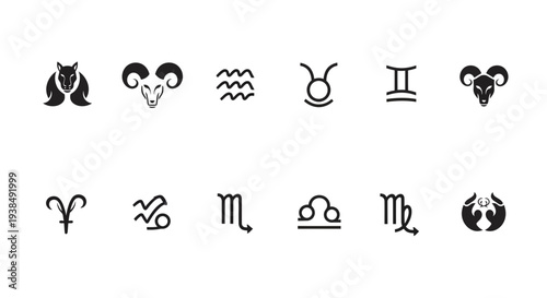Zodiac signs and astrology symbols.