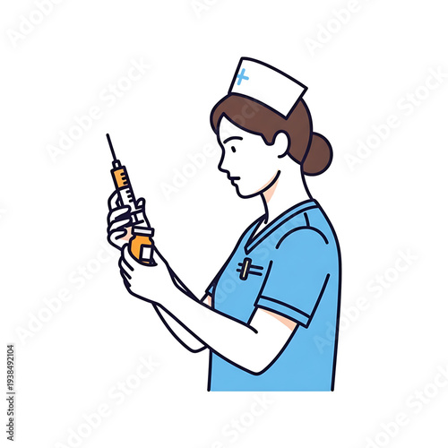 Nurse holding a syringe and preparing medication for vaccination or medical injection.