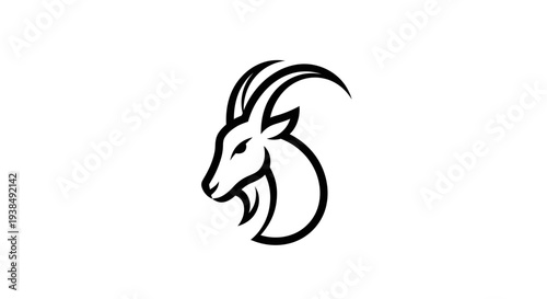A black and white goat head logo.