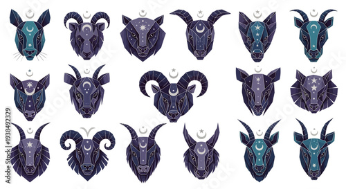 Collection of fantasy ram and goat heads.