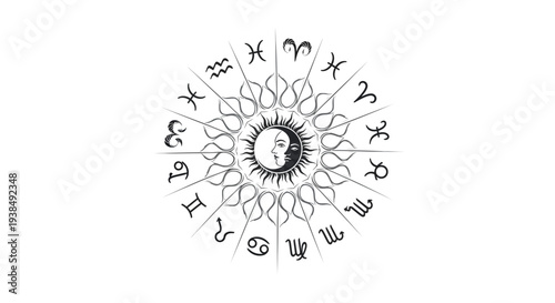 Zodiac signs mandala astrology graphic design.