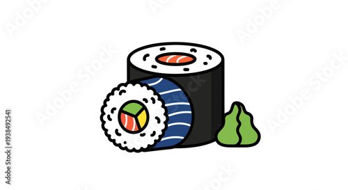 Sushi roll illustration with wasabi