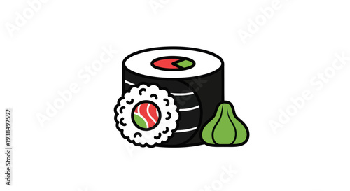 Sushi roll illustration with wasabi