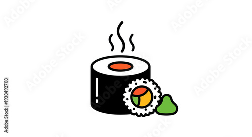 Sushi roll illustration with wasabi