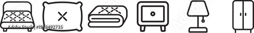 Mattress line icon set. Bedding, sleep and bedroom outline symbols for home, comfort, and rest.