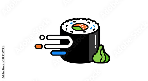 Sushi roll illustration with wasabi