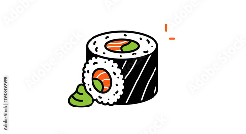 Sushi roll illustration with wasabi