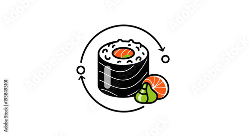 Sushi roll illustration with wasabi and orange