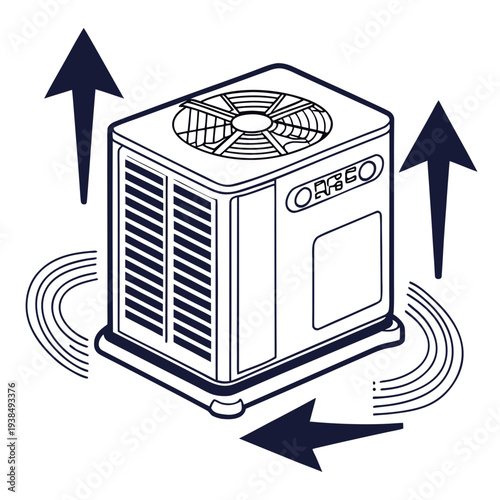 An illustration of an air conditioning unit with arrows indicating airflow. Vector
