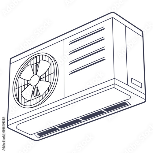 A large industrial air conditioning unit mounted on a wall Vector