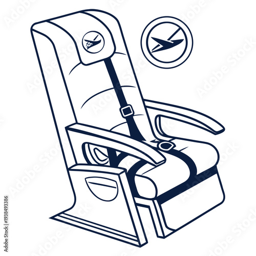 A child car seat with a bird logo and a seatbelt sign indicating safety. Vector